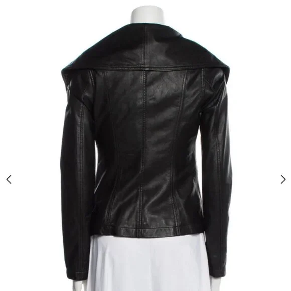 Vince Women’s Black Leather Moto Biker Jacket XS Full Zip Authentic - Picture 8 of 8